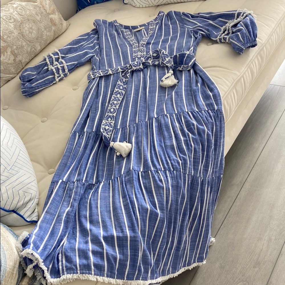 Shoshanna Blue and White Striped Midi/Maxi Dress
